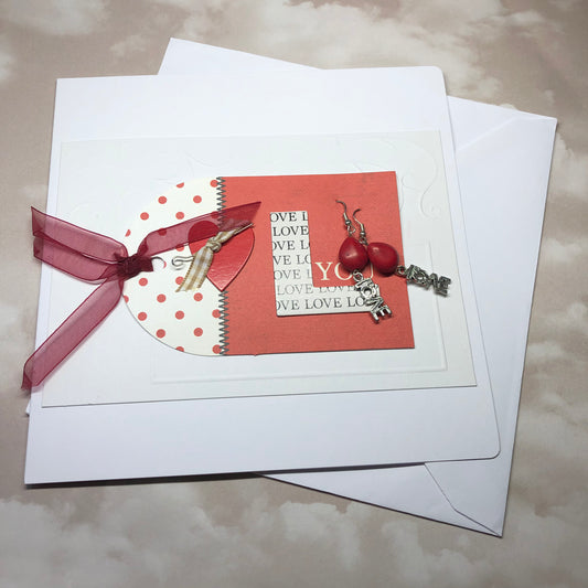 Howlite love earrings and romantic handmade greeting card