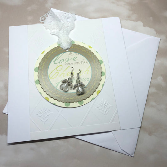 Angel earrings and romantic handmade greeting card
