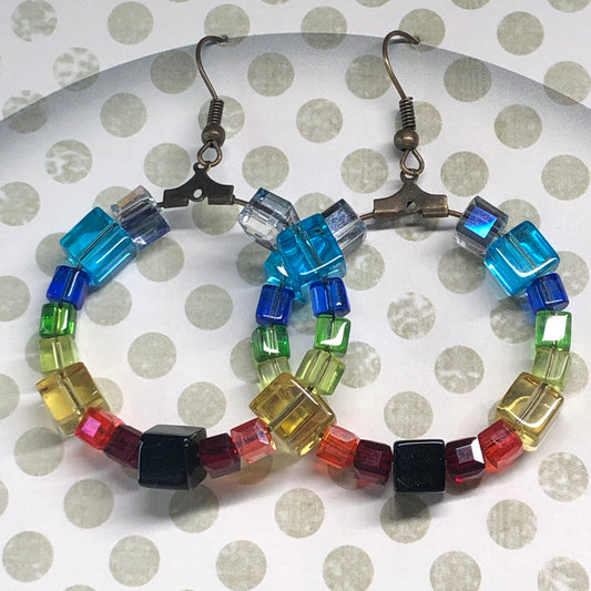 Rainbow hoop bronze earrings