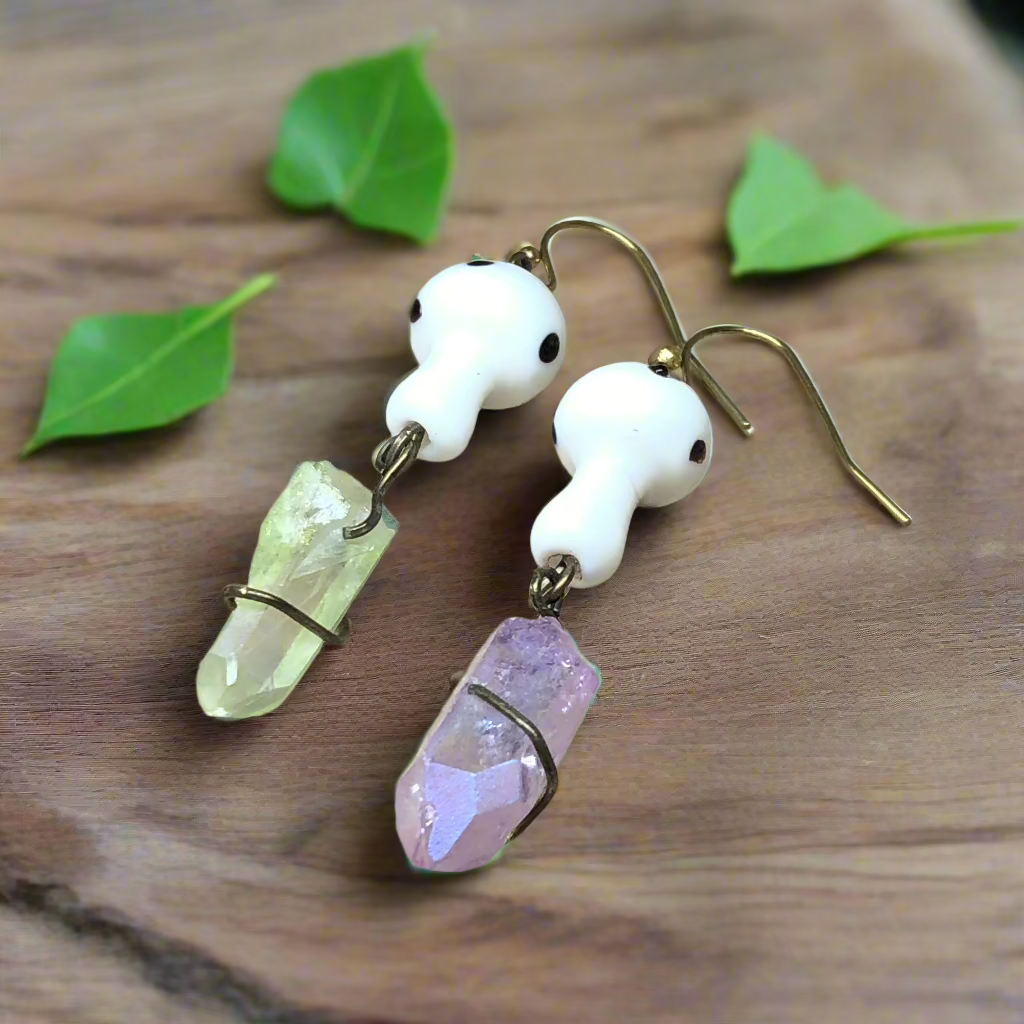 Alice - Mismatched white mushroom crystal earrings