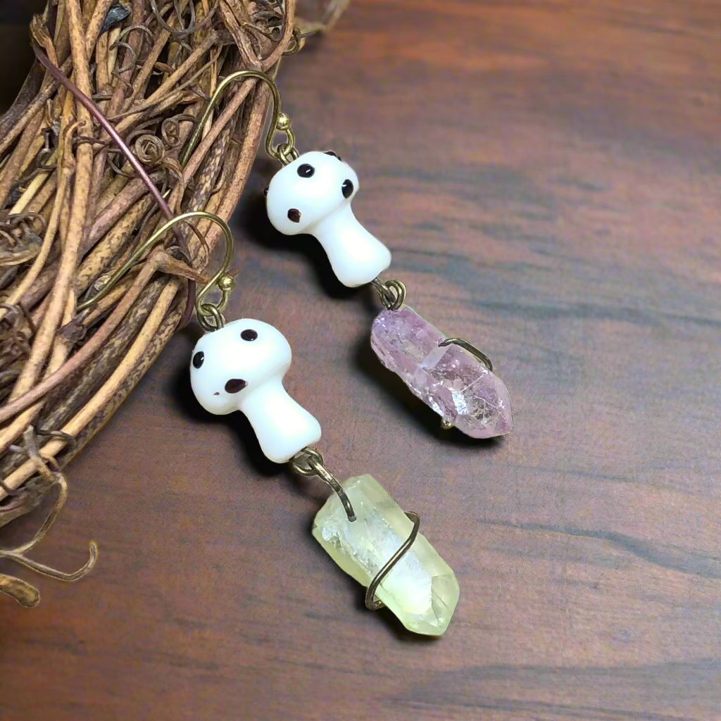 Alice - Mismatched white mushroom crystal earrings