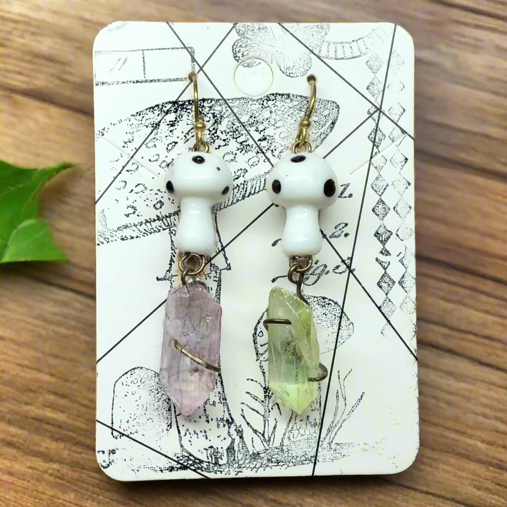 Alice - Mismatched white mushroom crystal earrings