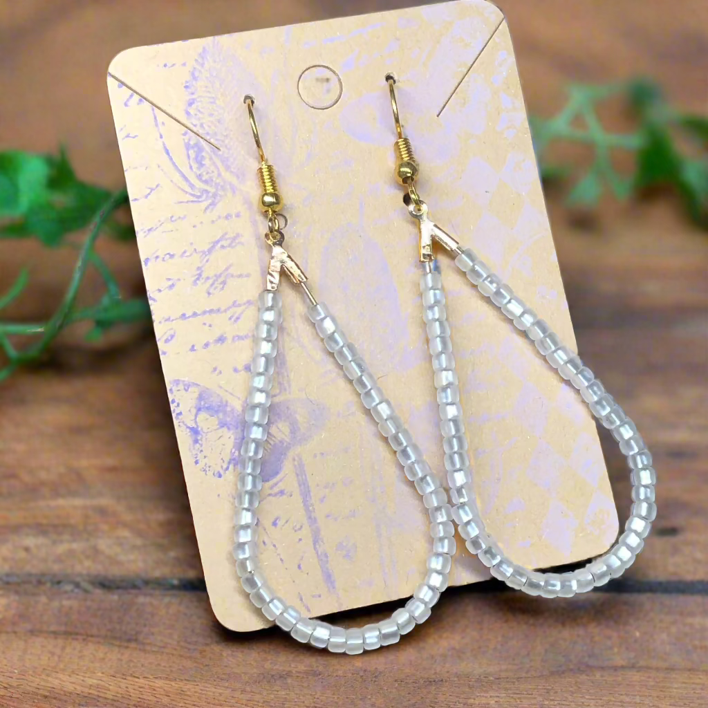 Snowdrop - white glass teardrop hoop earrings