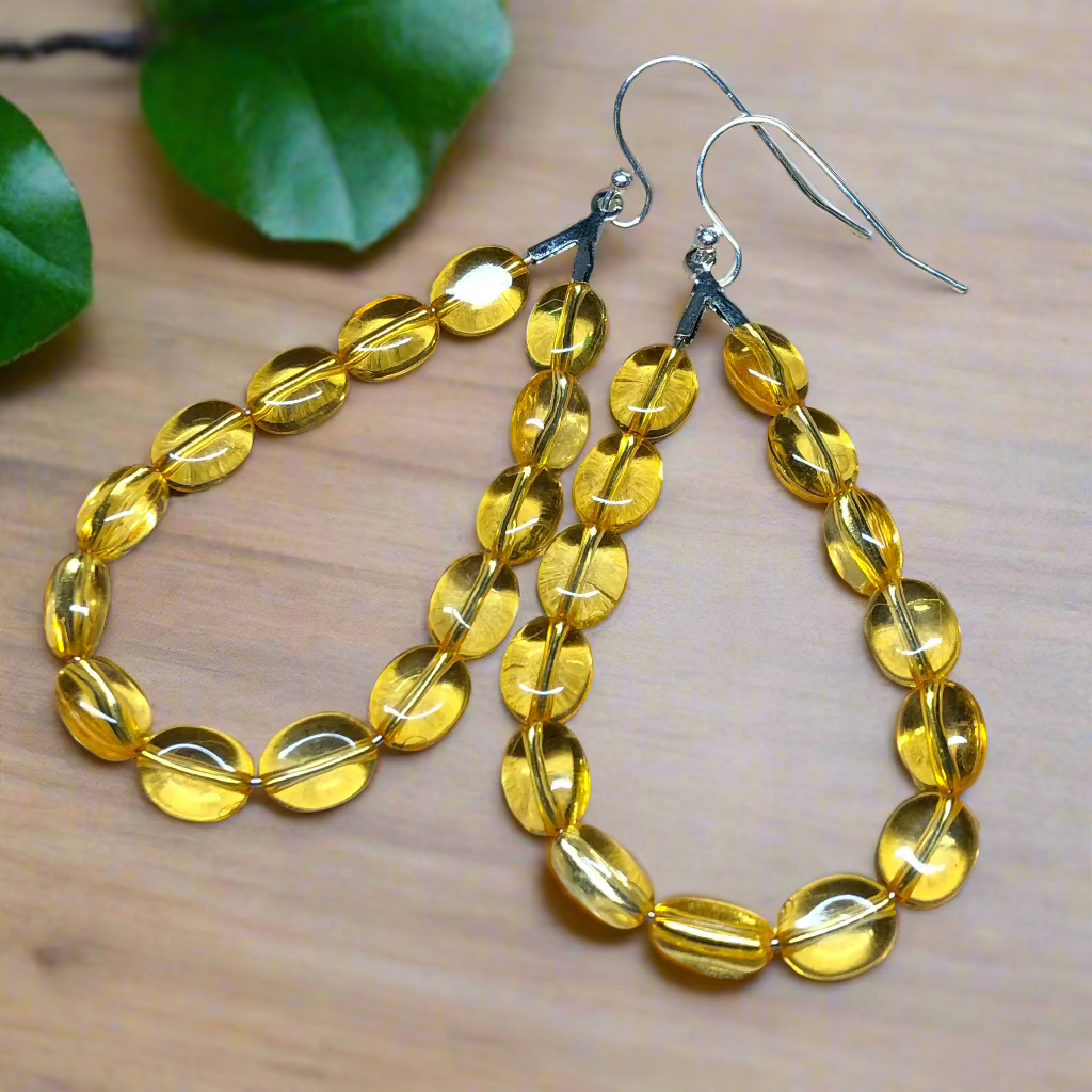Erin - Yellow teardrop glass hoop earrings