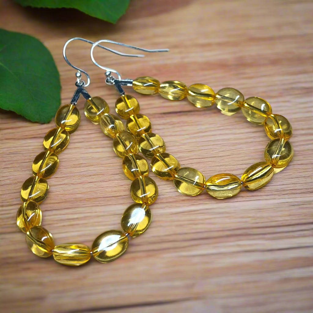 Erin - Yellow teardrop glass hoop earrings