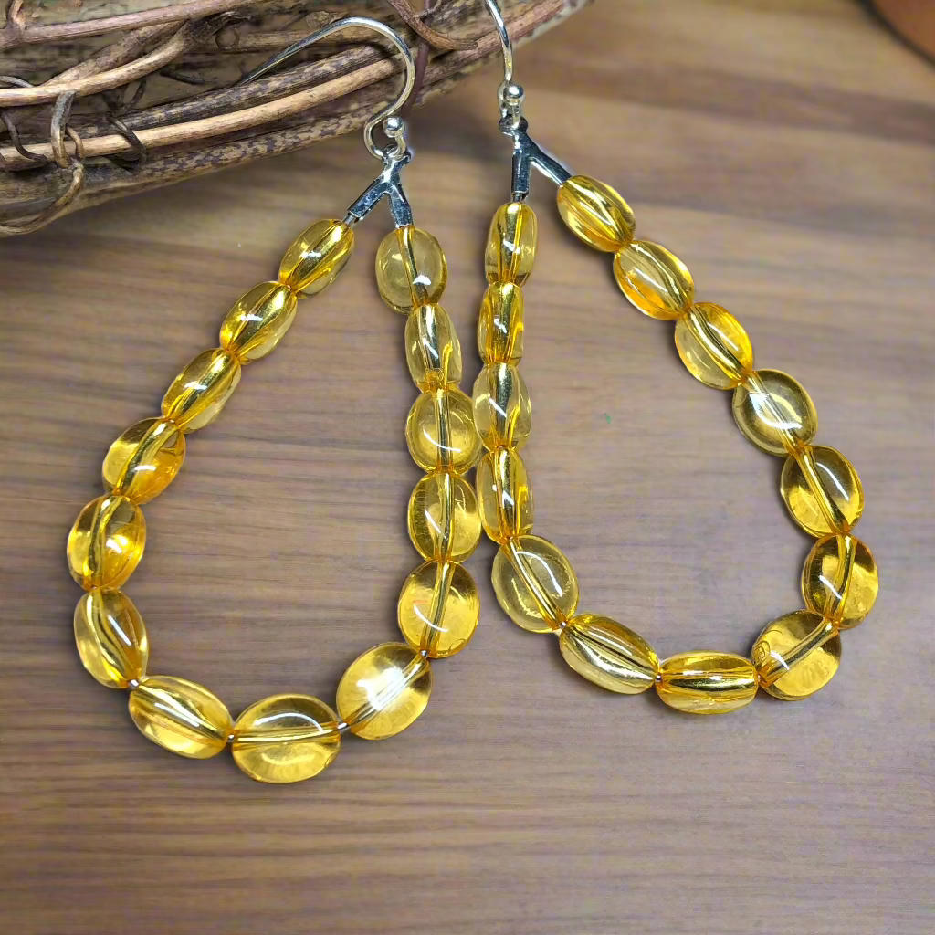 Erin - Yellow teardrop glass hoop earrings