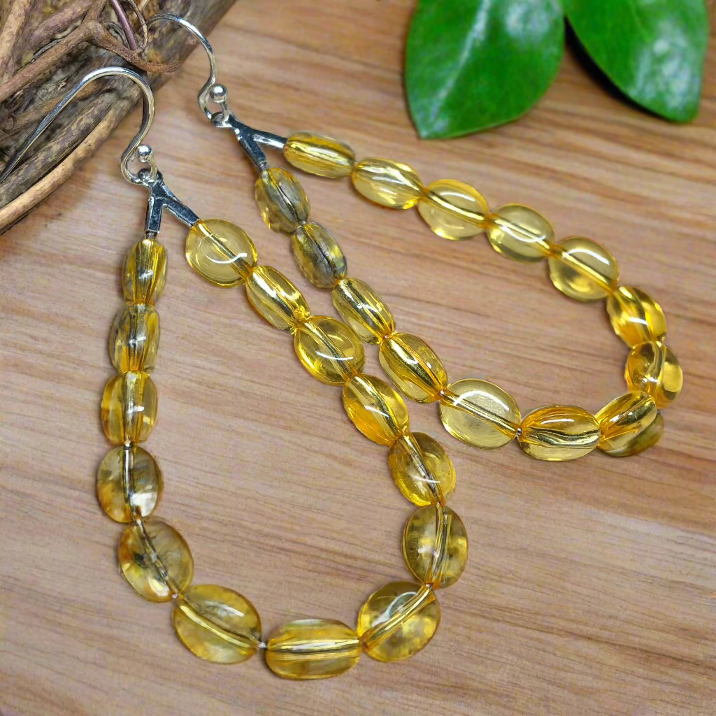 Erin - Yellow teardrop glass hoop earrings