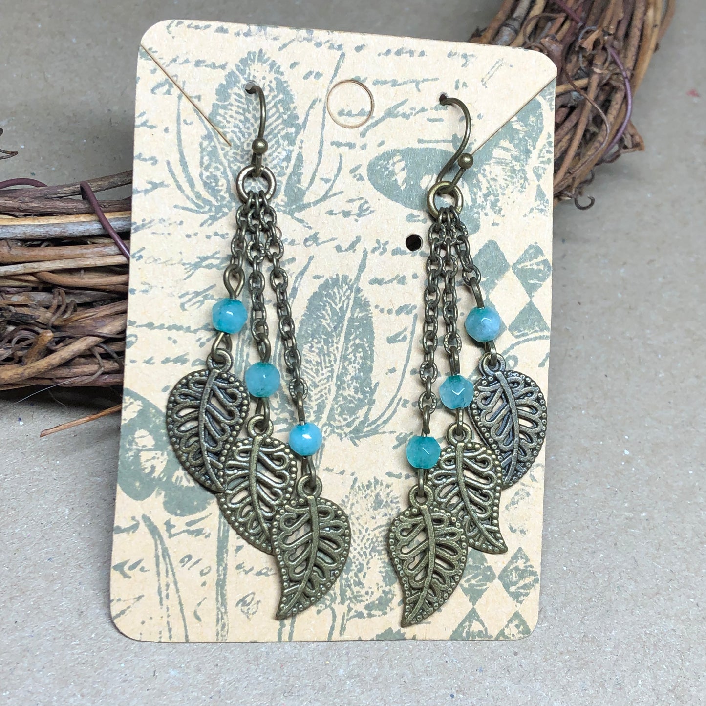 Grace - Brazilian Emerald and bronze leaf earrings