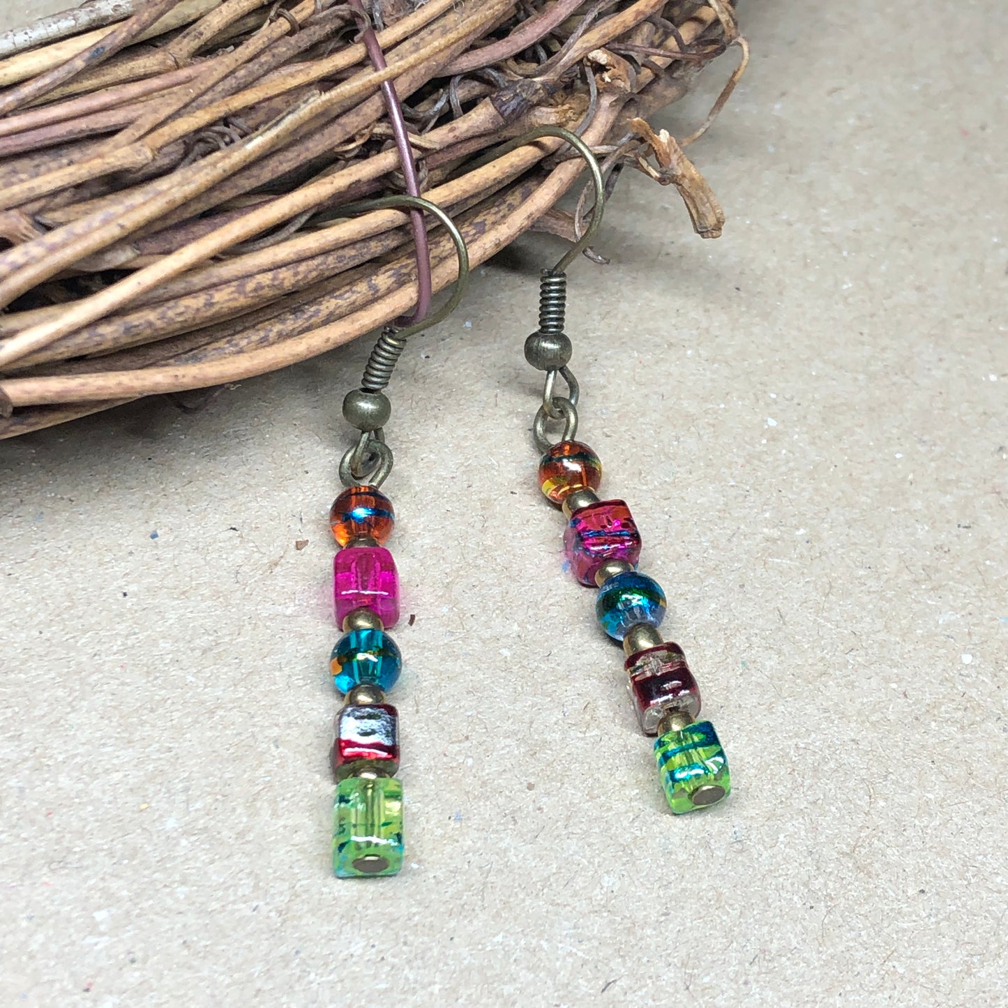 Lakshmi - Rainbow cube glass earrings