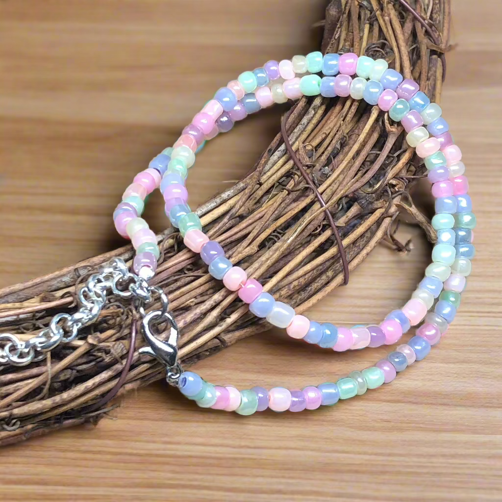 Hexham - Pastel glass beaded choker necklace