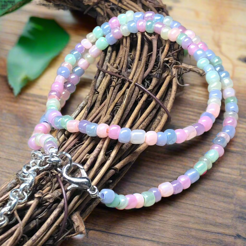 Hexham - Pastel glass beaded choker necklace