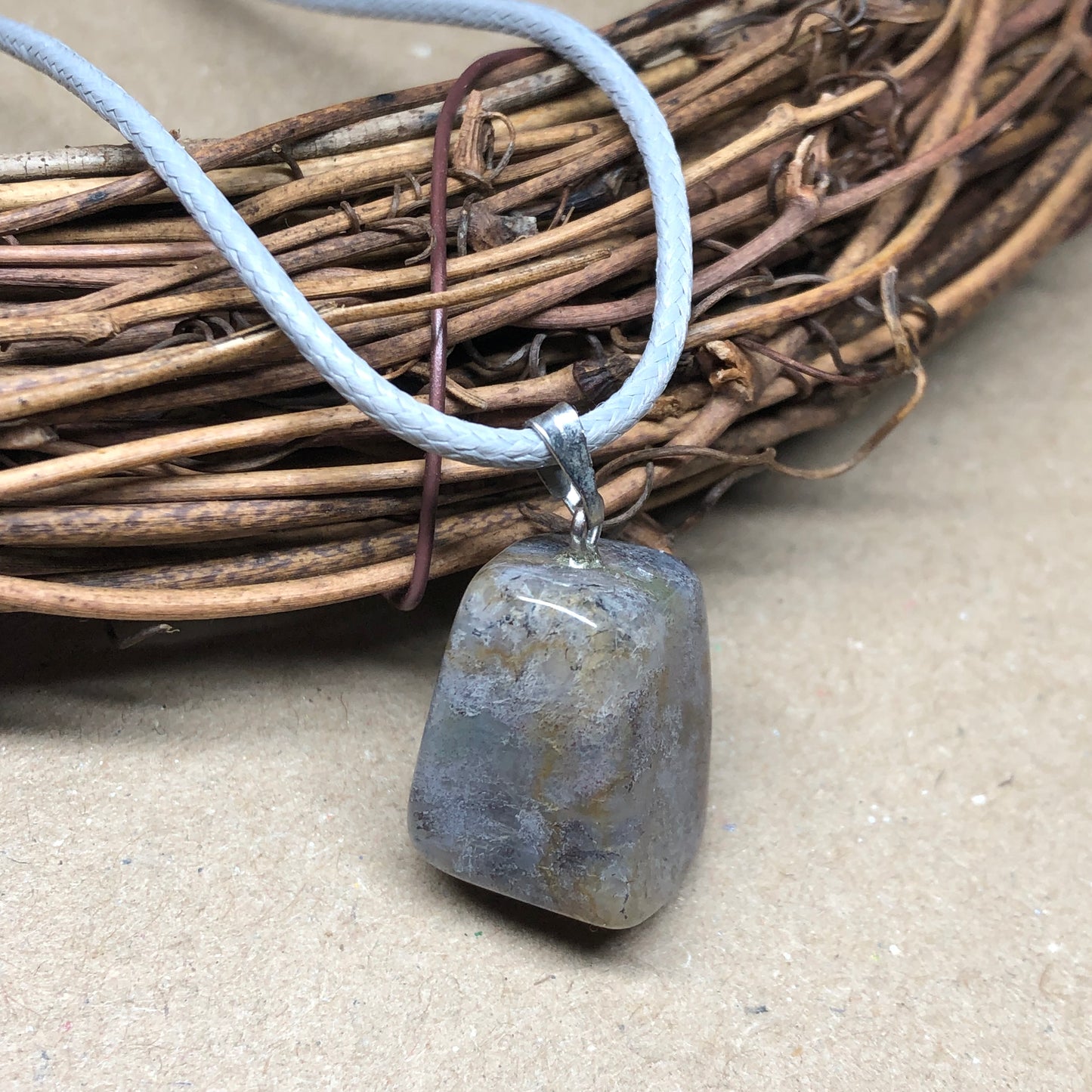 Tansy - Indian Agate grey cord necklace