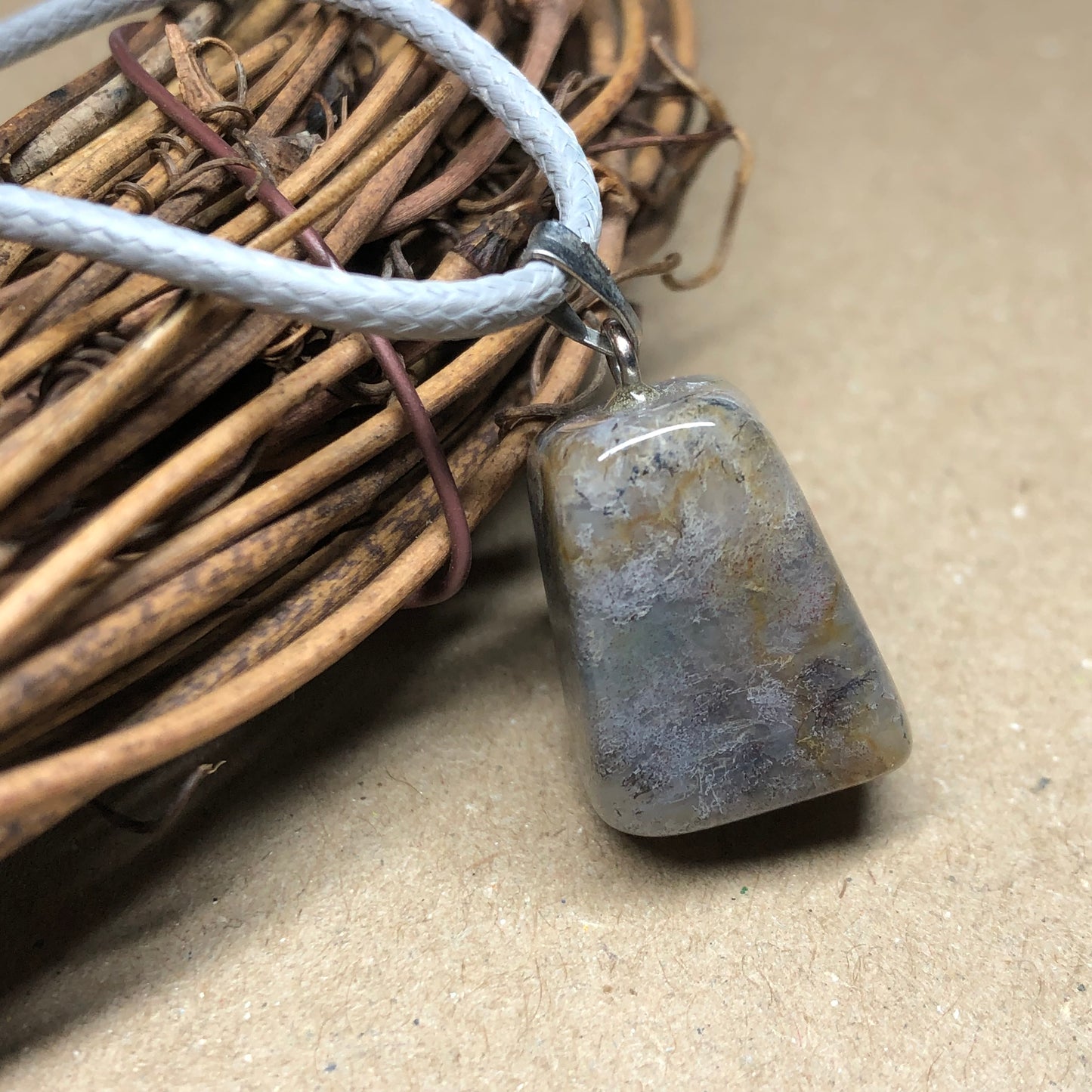 Tansy - Indian Agate grey cord necklace
