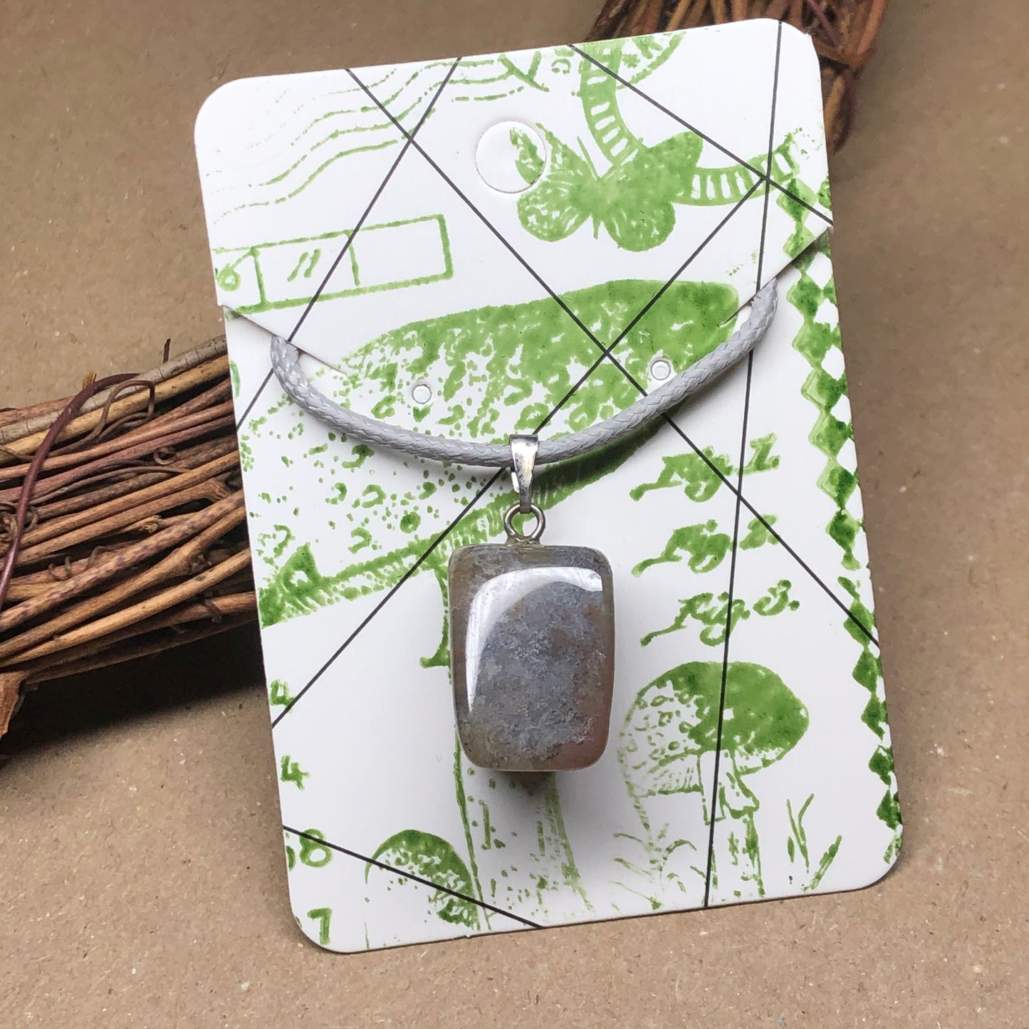 Tansy - Indian Agate grey cord necklace