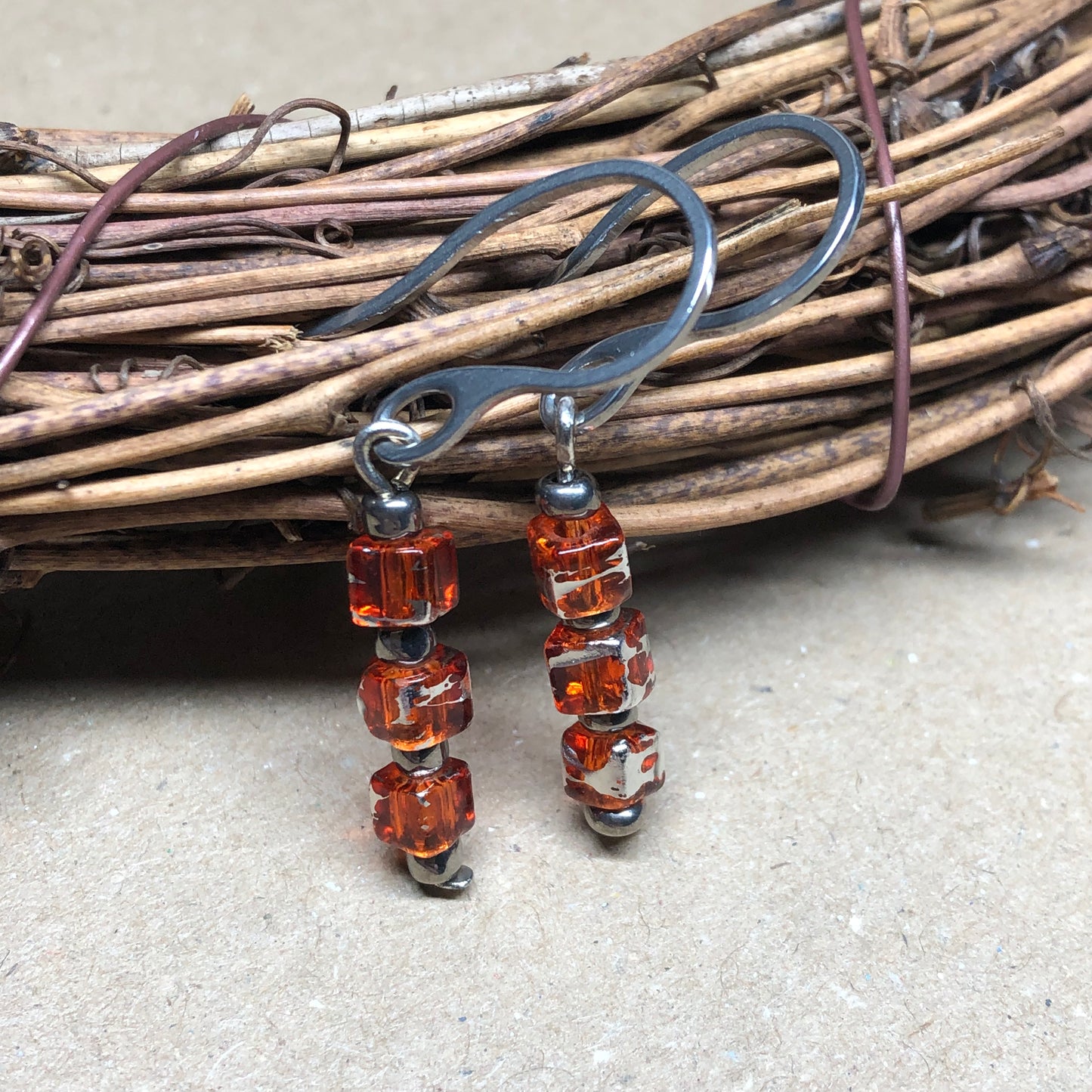 Bethany - Orange glass cube earrings