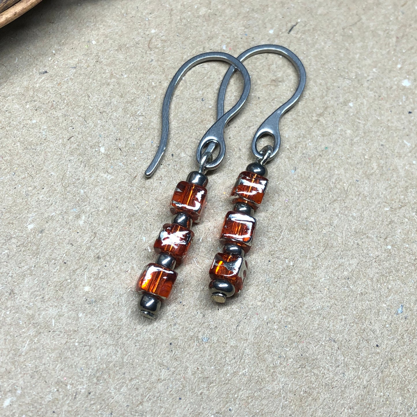 Bethany - Orange glass cube earrings