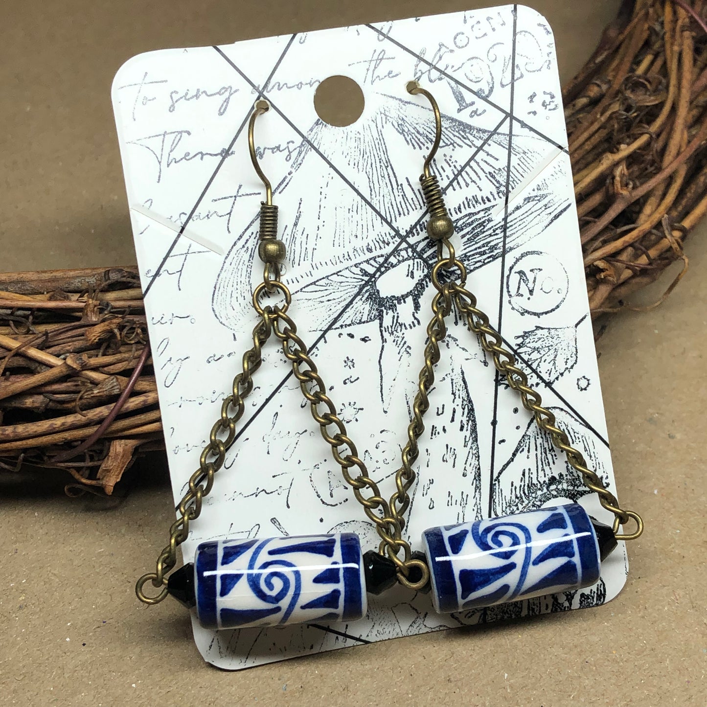 Tanith - Delft blue china dangle earrings