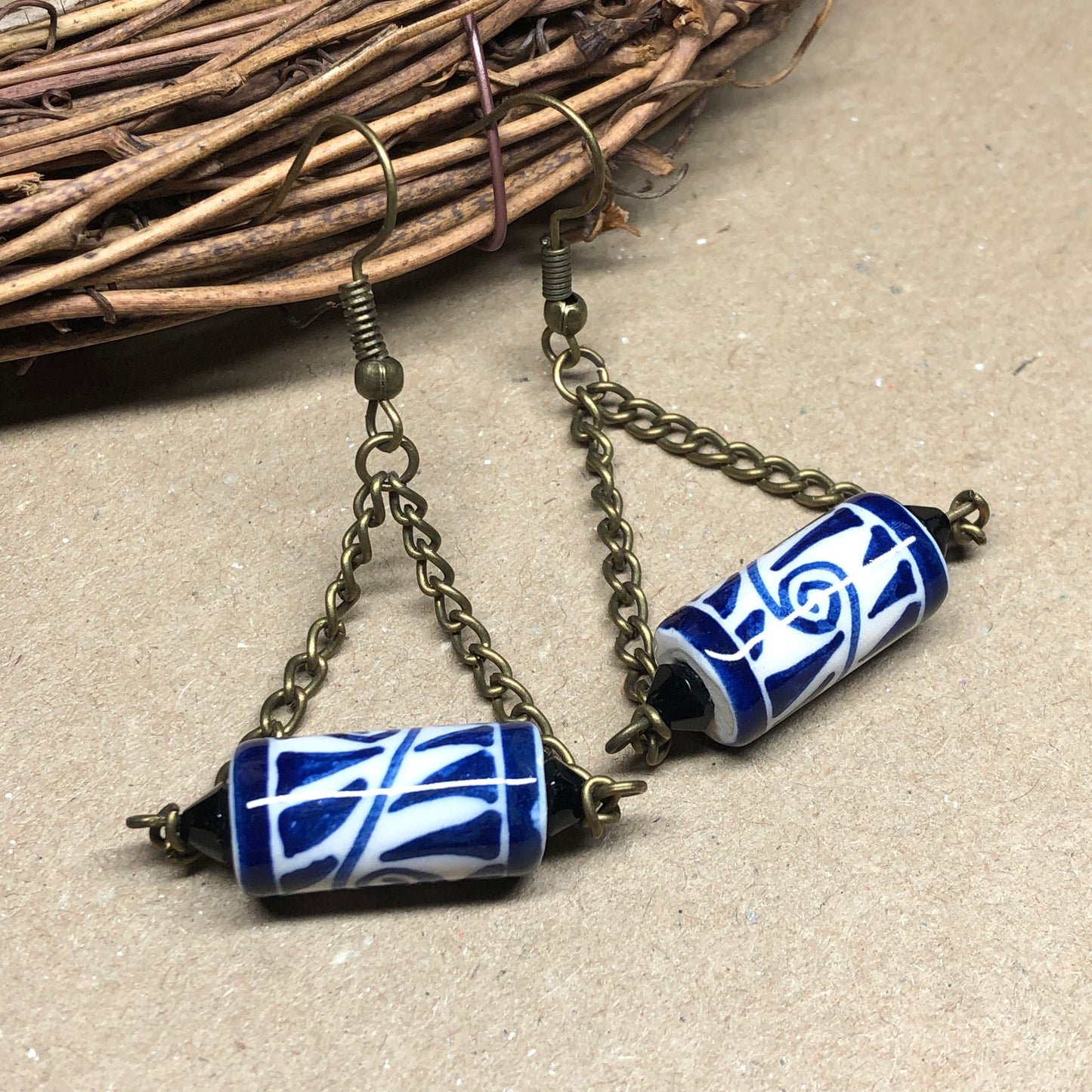 Tanith - Delft blue china dangle earrings