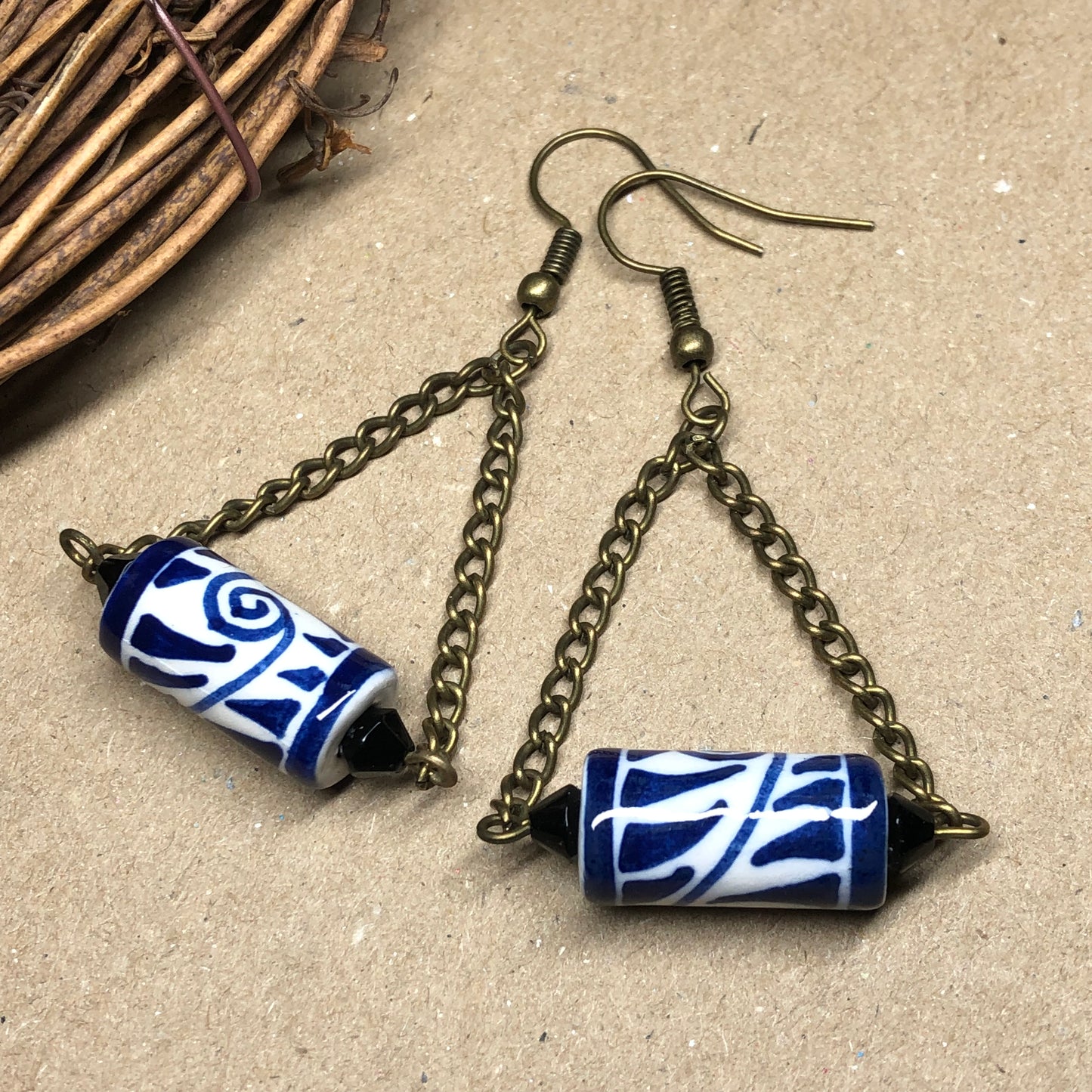 Tanith - Delft blue china dangle earrings