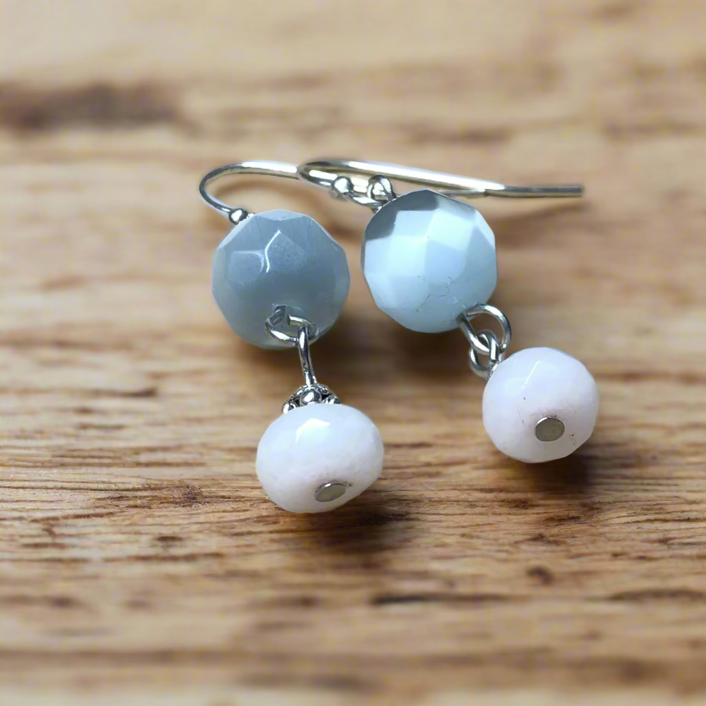 Delia - Rose Quartz and shimmer grey earrings