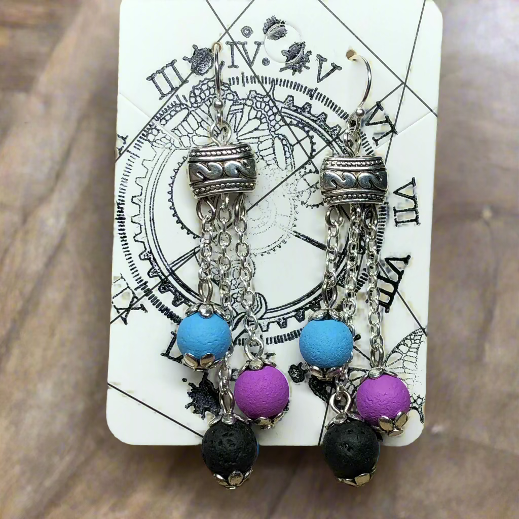 Lyssa - Purple blue and black lava stone earrings