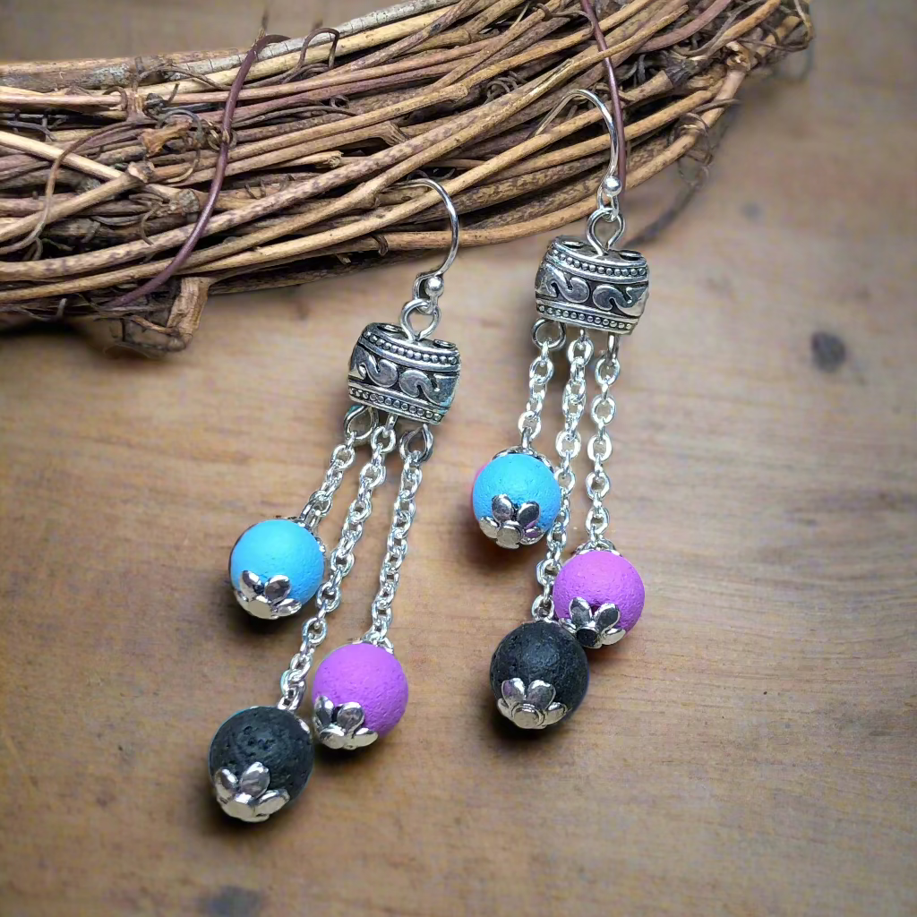 Lyssa - Purple blue and black lava stone earrings