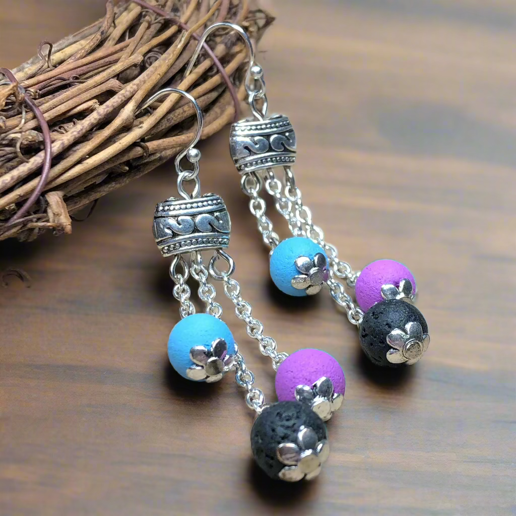 Lyssa - Purple blue and black lava stone earrings