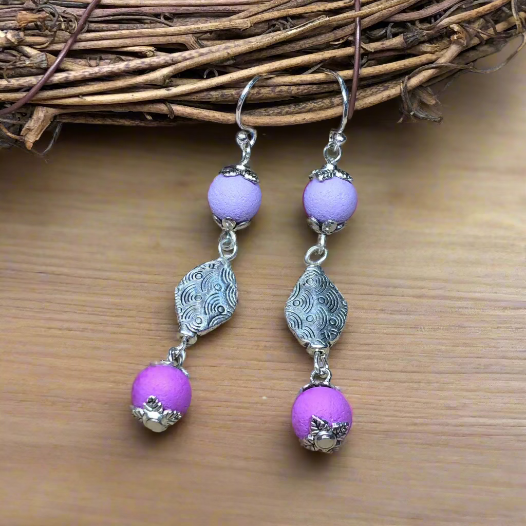 Rhya - Purple lavender lilac lava stone earrings
