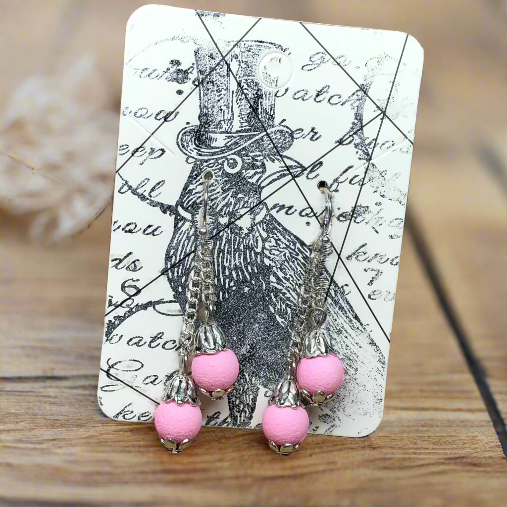 Britt - Pink lava stone chain dangle earrings