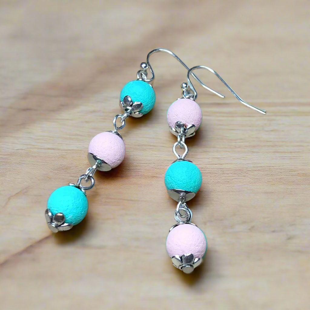 Chaya - Mismatched pink cyan lava rock earrings