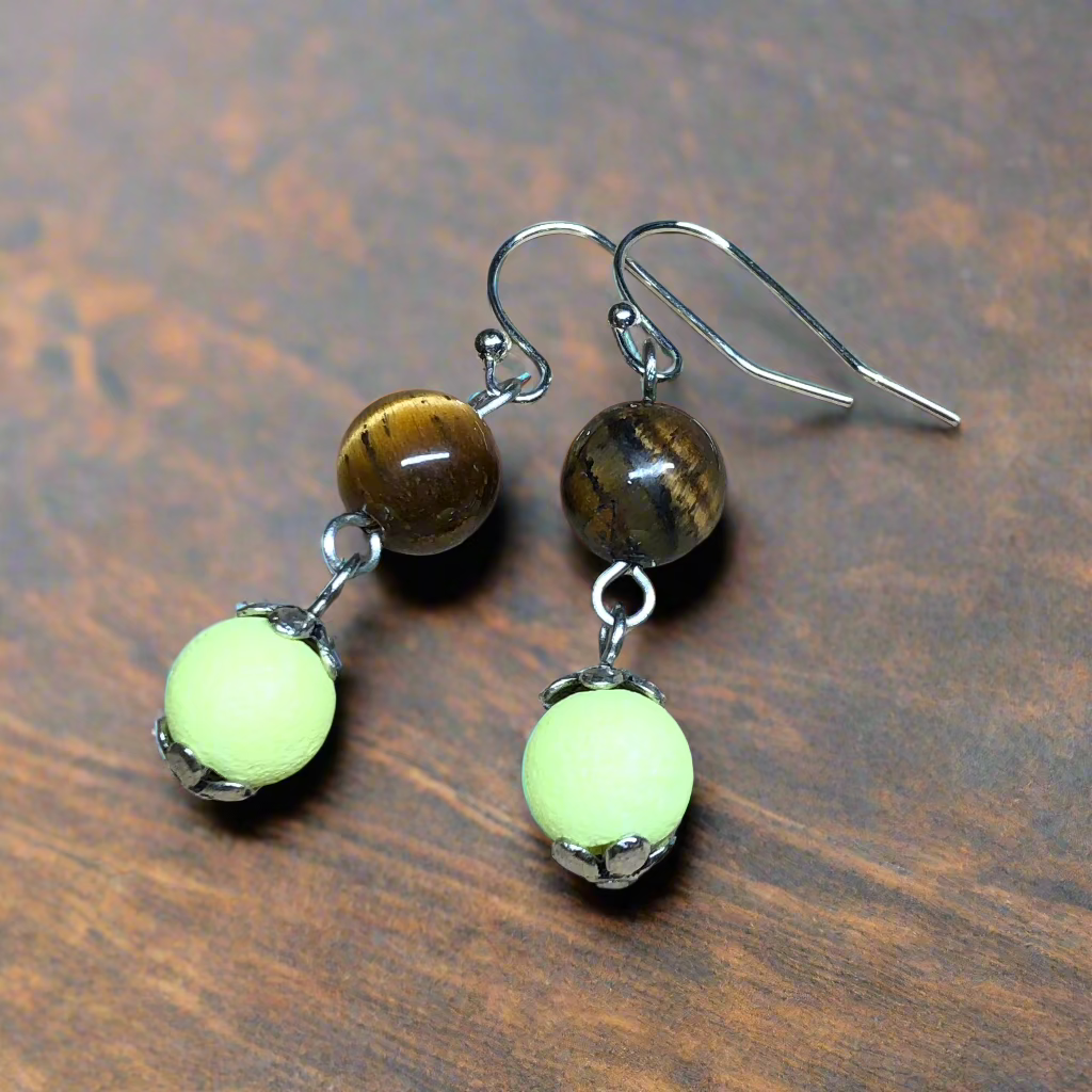 Lethe - Yellow lava stone Tigers Eye earrings