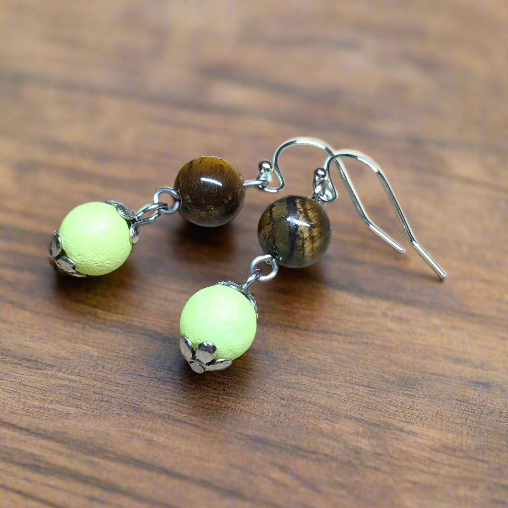 Lethe - Yellow lava stone Tigers Eye earrings