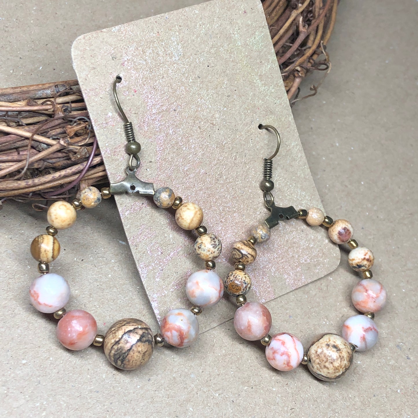 Eirene - Jasper and Mookaite hoop earrings