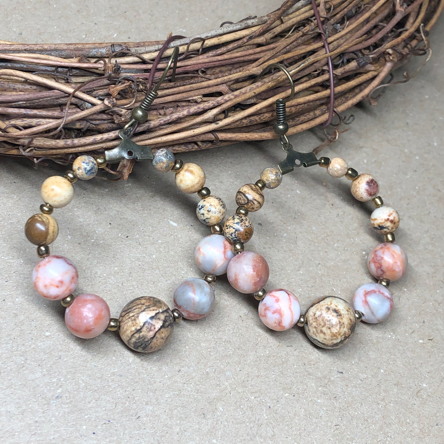 Eirene - Jasper and Mookaite hoop earrings