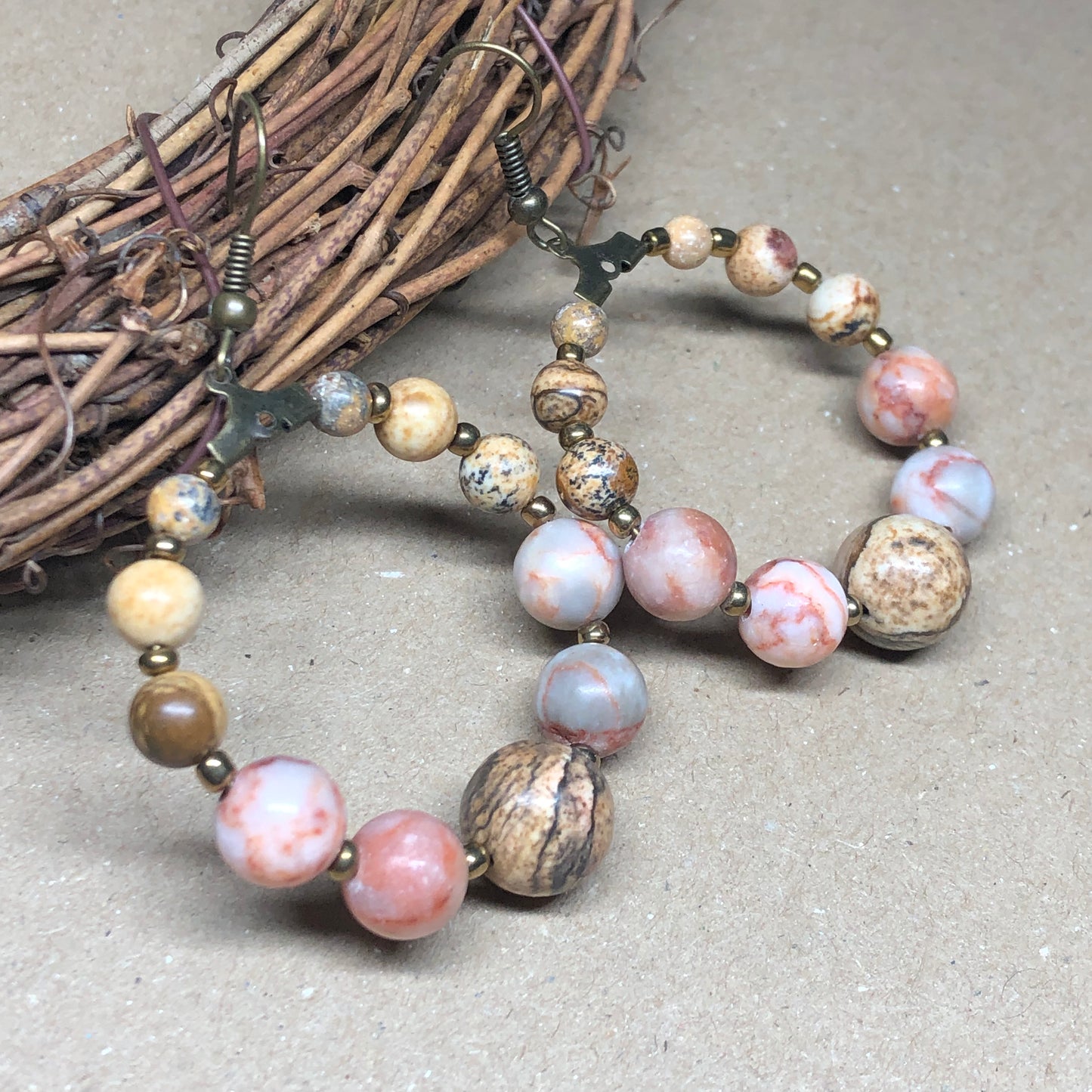 Eirene - Jasper and Mookaite hoop earrings
