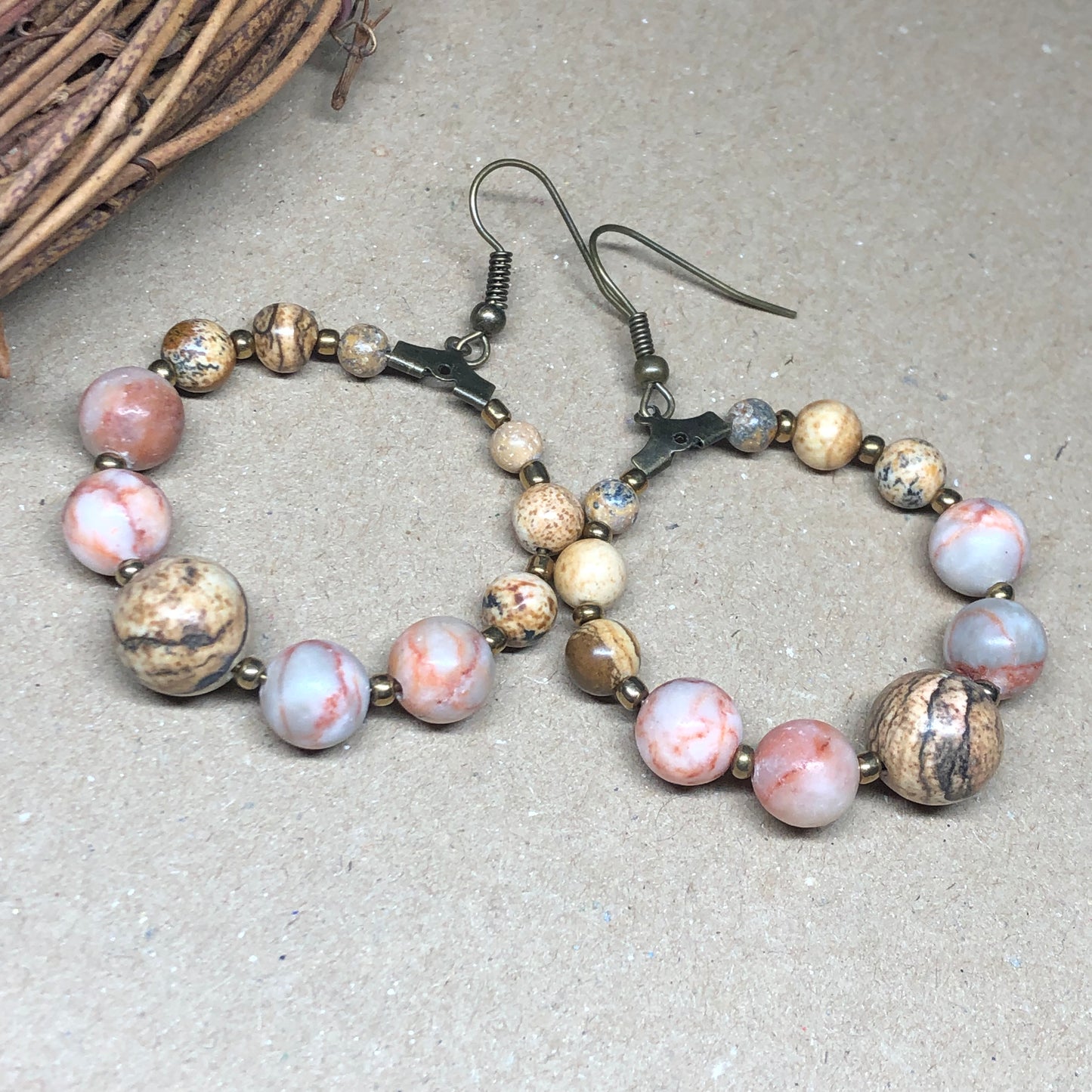 Eirene - Jasper and Mookaite hoop earrings