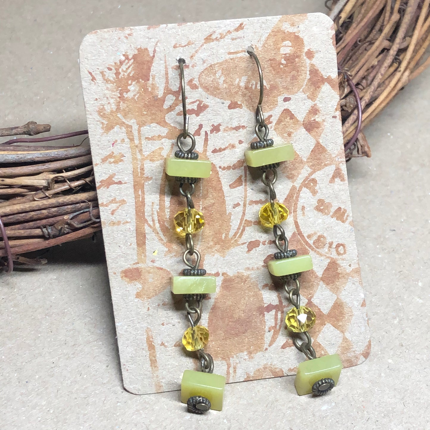 Patience - Yellow Jade square crystal earrings