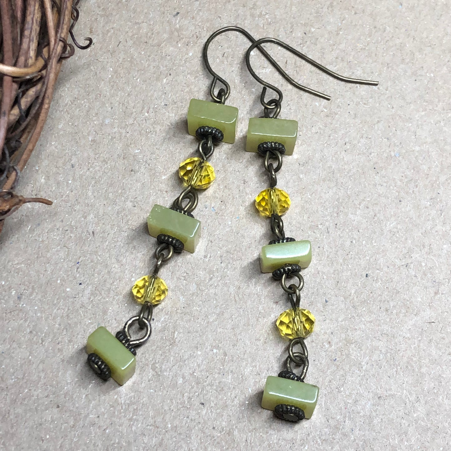 Patience - Yellow Jade square crystal earrings