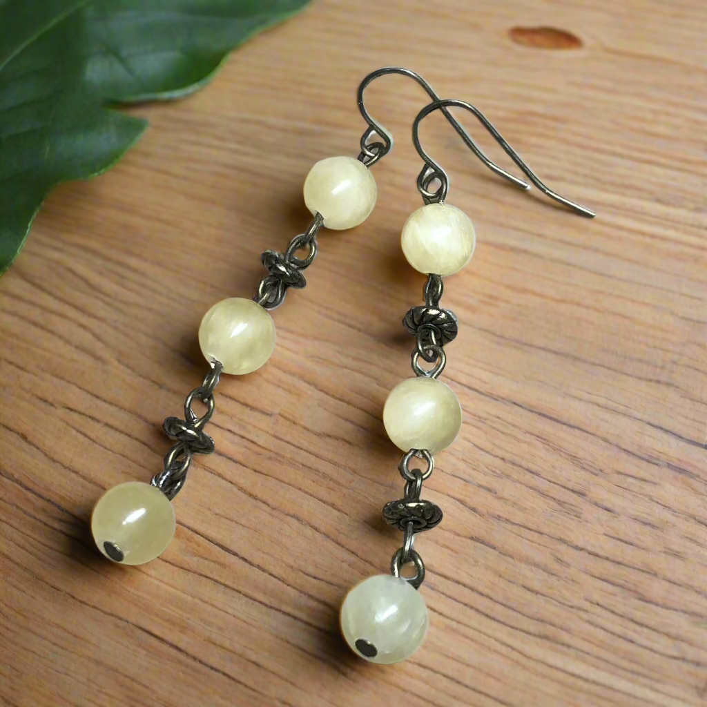 Eden - Yellow Jade bronze dangle earrings