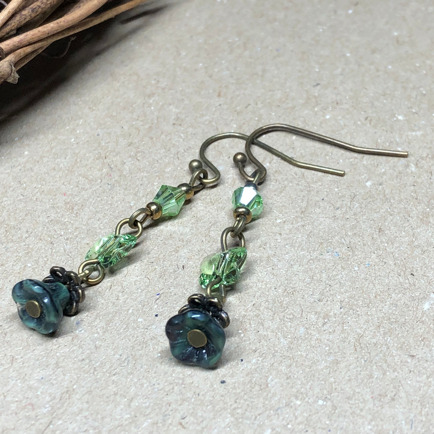 Aria - Crystal butterfly and Czech glass flower earrings