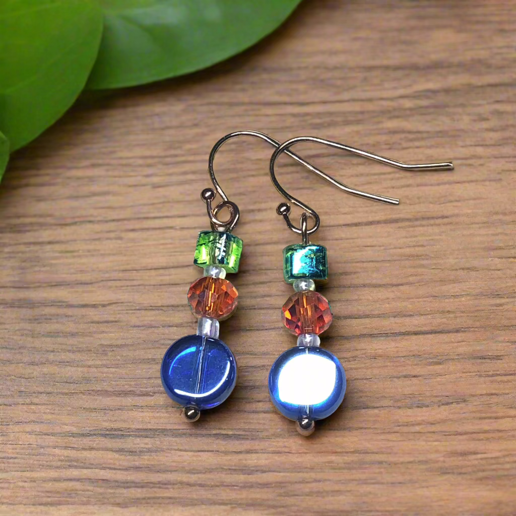 Gaia - Colourful glass dangle rose gold earrings