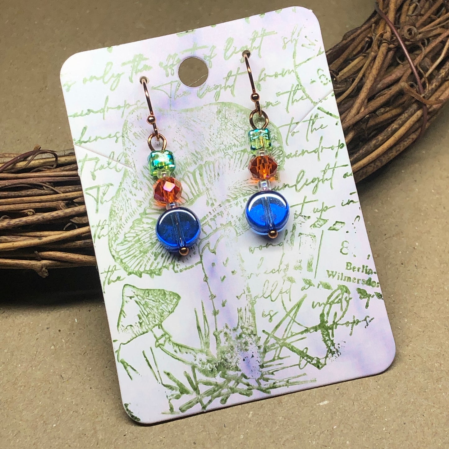 Gaia - Colourful glass dangle rose gold earrings