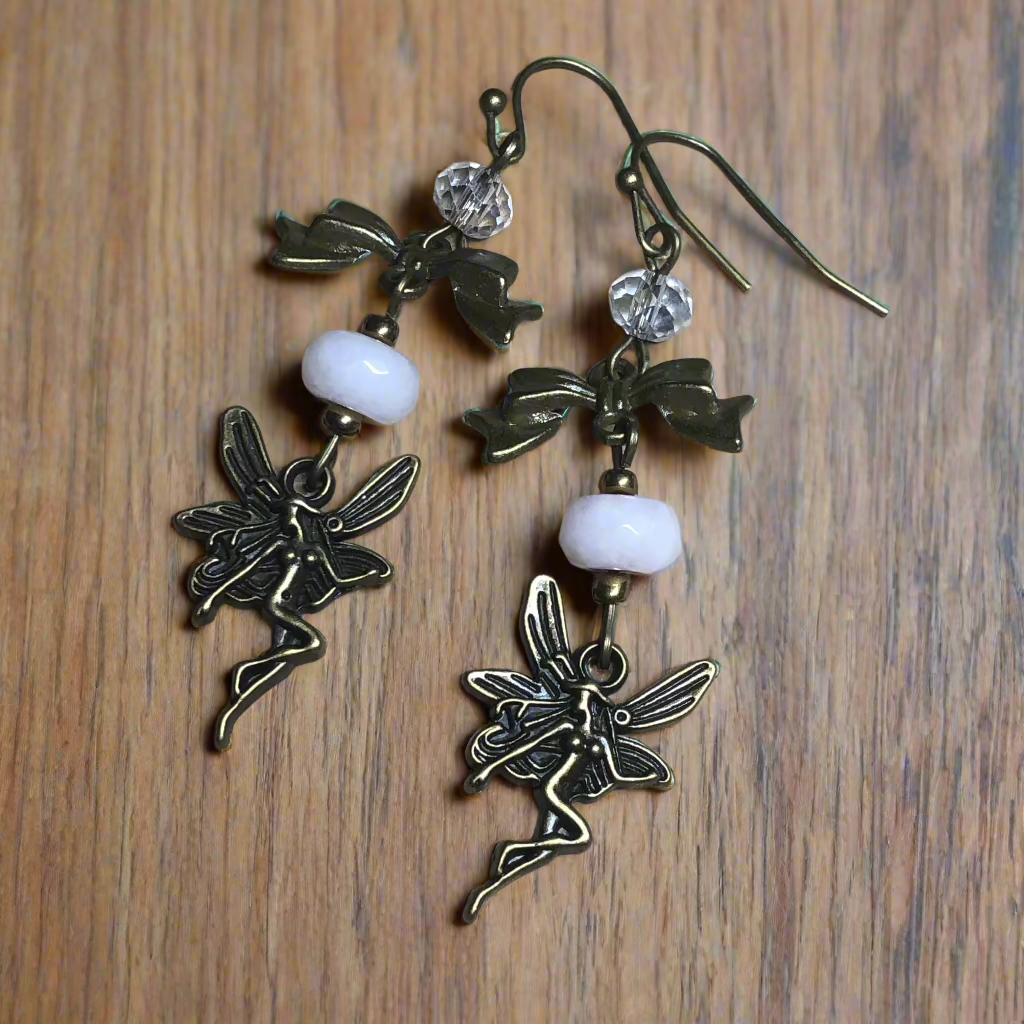 Niamh - Long Rose Quartz and crystal fairy earrings