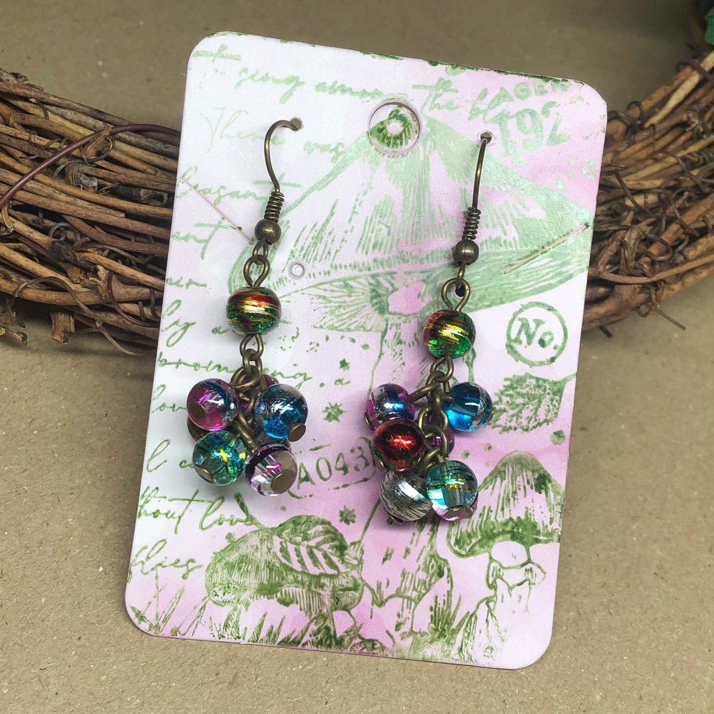 Augusta - Rainbow foil glass cluster earrings