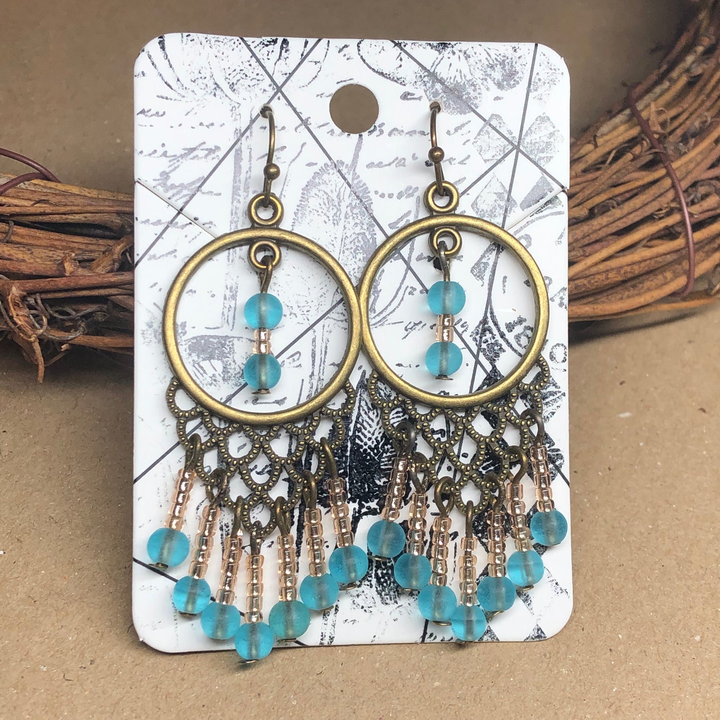 Madison - Sky blue and peach chandelier earrings