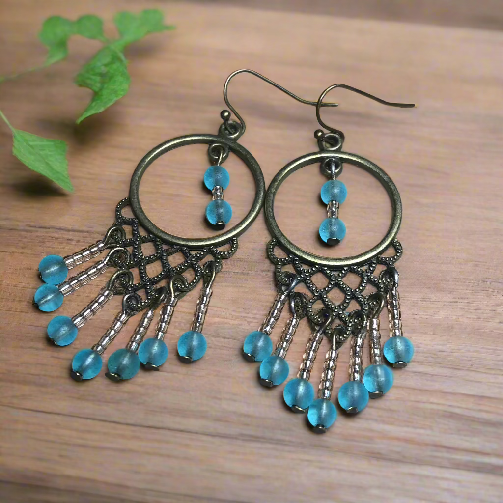 Madison - Sky blue and peach chandelier earrings