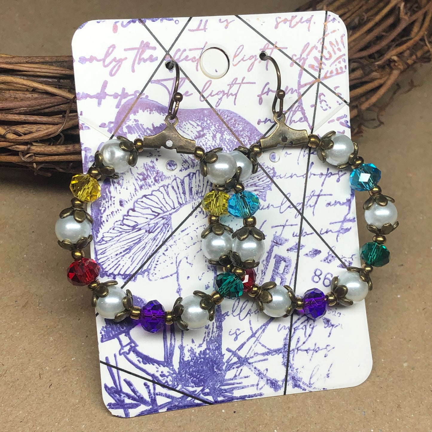 Lillian - Pearl and rainbow crystal hoop earrings