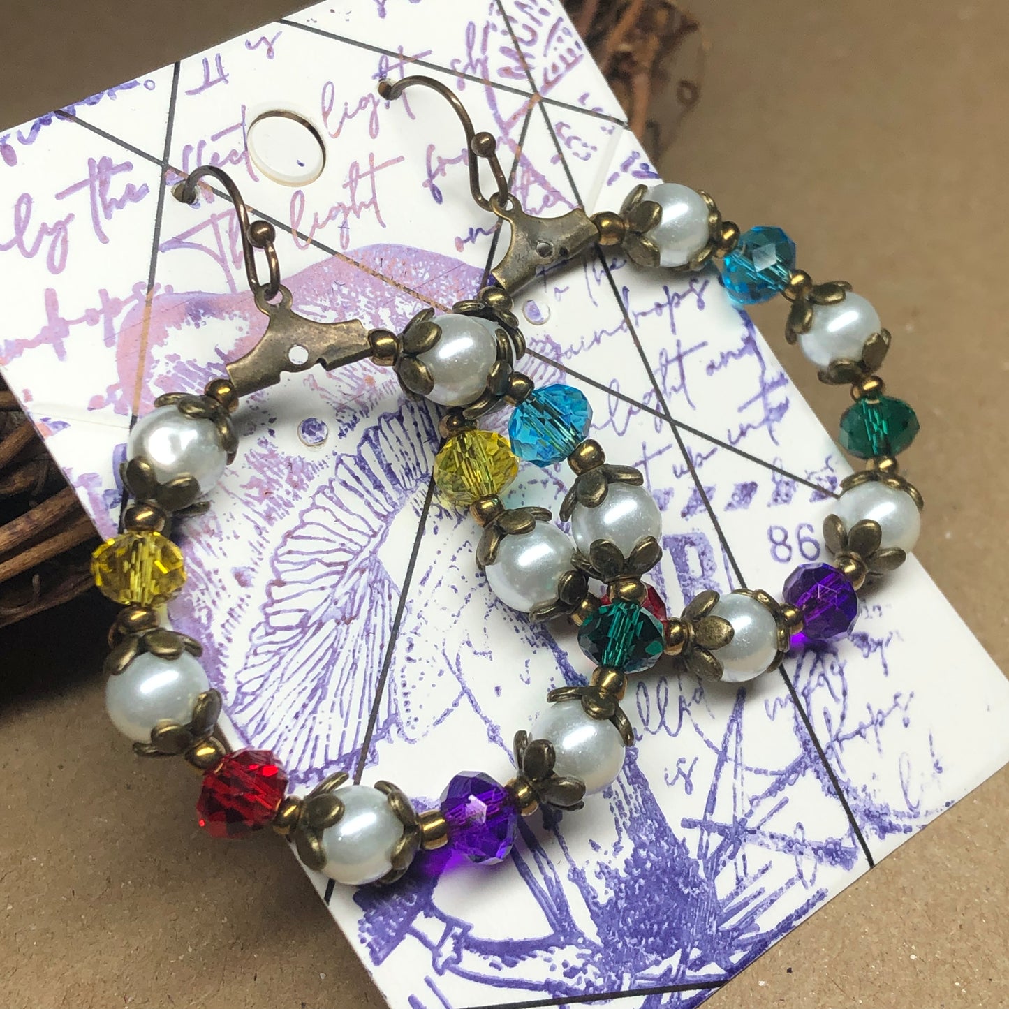Lillian - Pearl and rainbow crystal hoop earrings