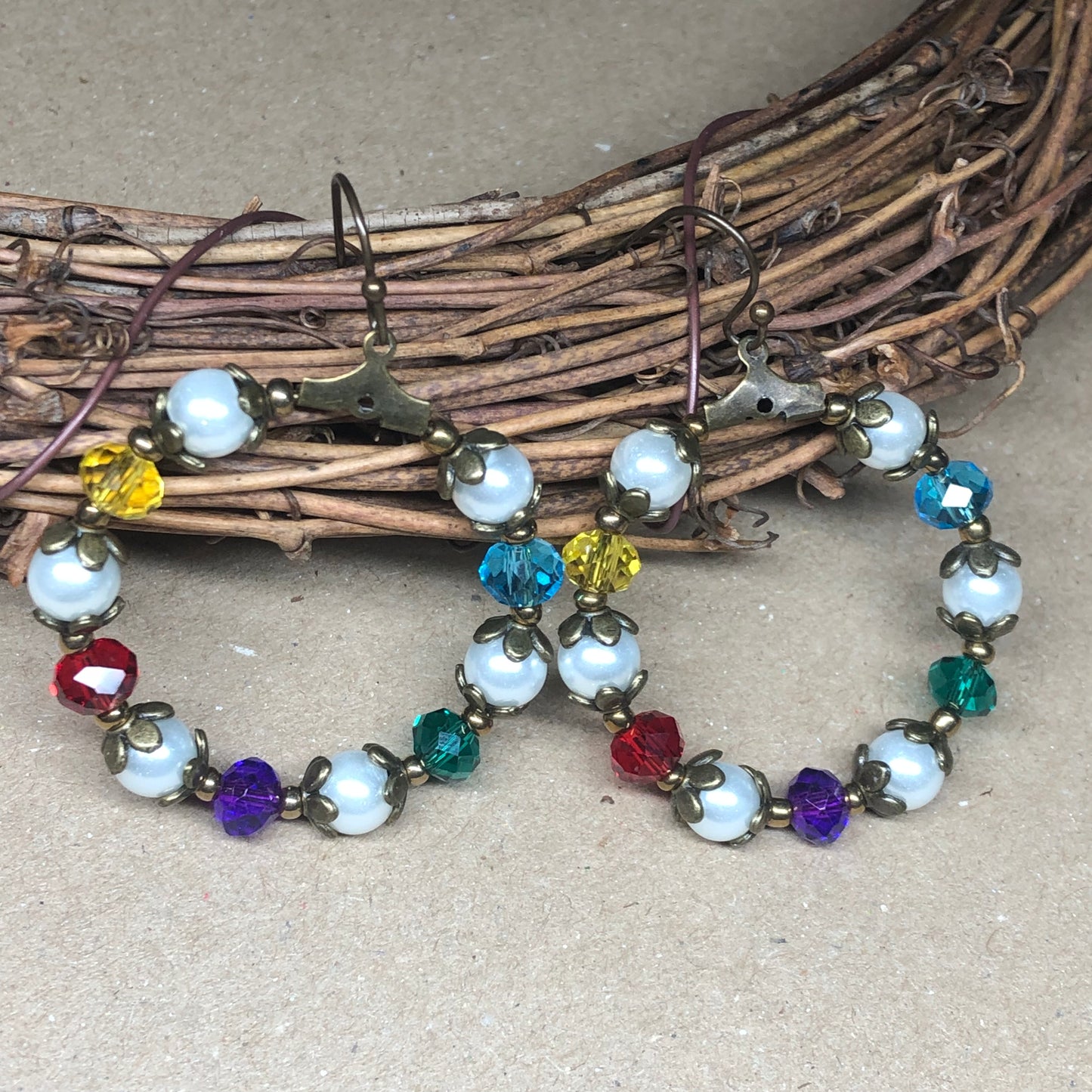 Lillian - Pearl and rainbow crystal hoop earrings