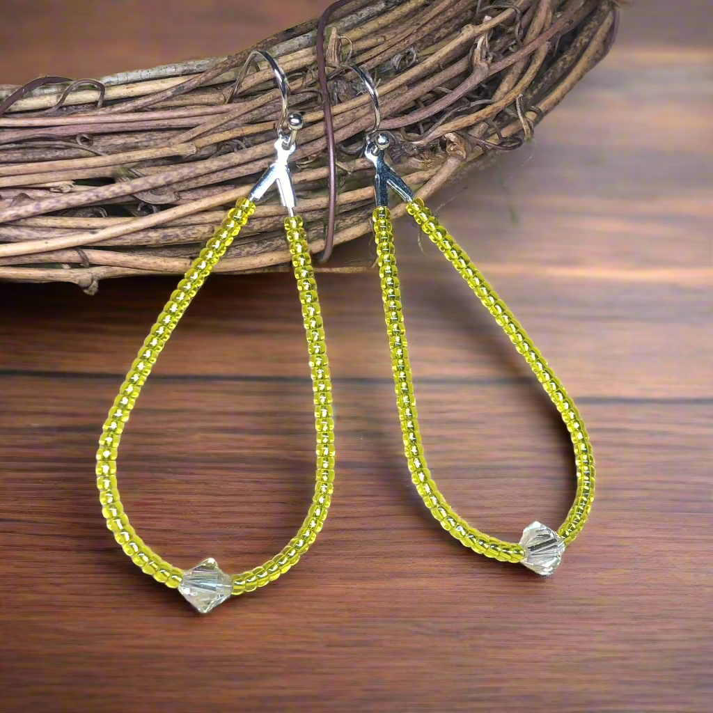 Saffron - Bright yellow glass peardrop hoop earrings
